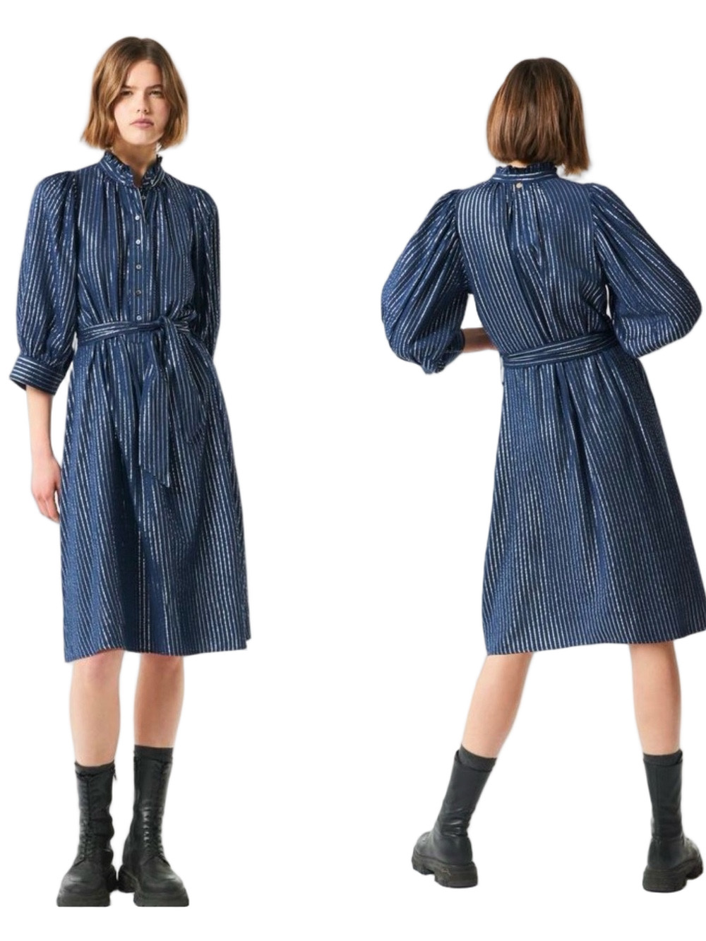 ⚓️Antik Batik meela Navy lurex  Striped Midi Dress  Self Tie Belt size XS GUC